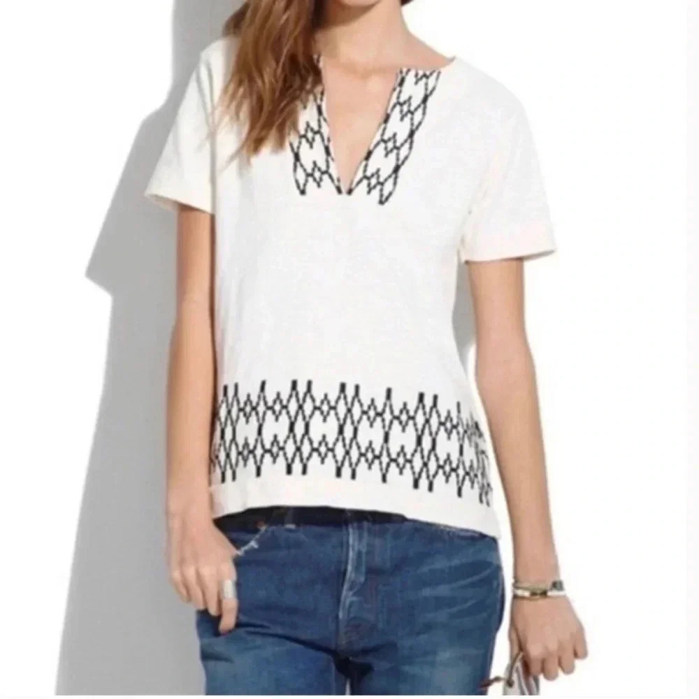 Madewell Boxstitch Slub White Top Short Sleeve Size Small